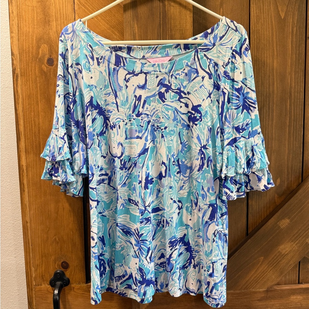 Lilly Pulitzer Blue and White Patterned Blouse